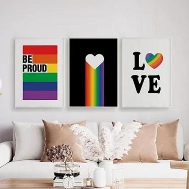 Imagem de Kit 3 Quadros Gay Be Proud 24X18Cm Madeira Branca - Quadros On-Line