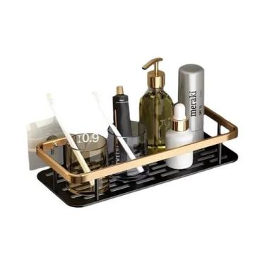 Imagem de Prateleiras De Armazenamento De Alumínio Preto Dourado Para Banheiro E