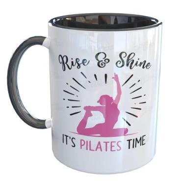 Imagem de Caneca Porcelana Hora do Pilates - Pense Canecas, Preto