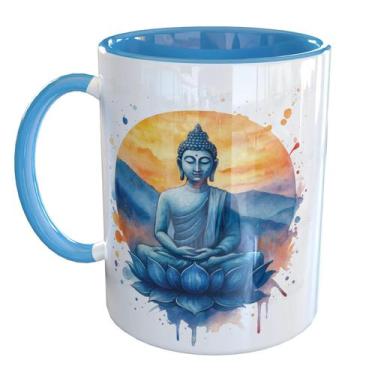 Imagem de Caneca Porcelana Buda Meditação Budista - Pense Canecas, Azul Claro