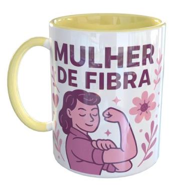 Imagem de Caneca Porcelana Mulher De Fibra Empoderamento - Pense Canecas, Amarel