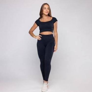 Imagem de Conjunto Legging Fitness Feminina + Cropped Poliamida Bojo-Feminino