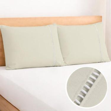 Imagem de Kit 2 Fronhas com Ponto Palito 70cmx50cm Percal Flex 400 Fios Toque Ma