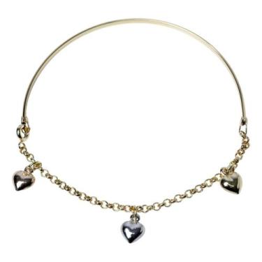 Imagem de Bracelete Berloques 3 Corações 19cm Tricolor Em Ouro - VIRS