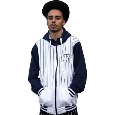 Imagem de Jaqueta Moletom Masculina M10 Dunk NY Listrado, Branco,  GG