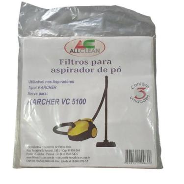 Imagem de SACO DESCARTÁVEL PARA ASPIRADOR DE PÓ KARCHER VC 5100 Contém 3 unidade
