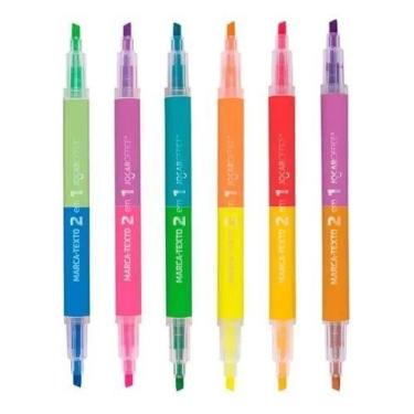 Imagem de Marca Texto Ponta Dupla 2 Em 1 Neon E Pastel 12 Cores - Jocar