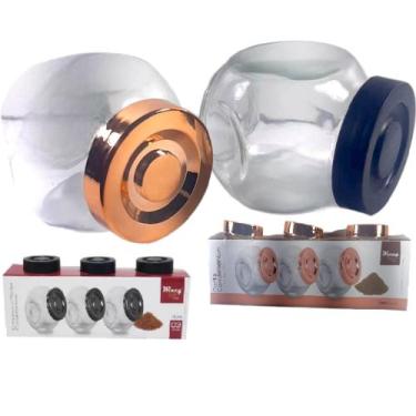 Imagem de Porta Condimento de Vidro com Tampa Kit com 3 Peças - Wincy, Preto