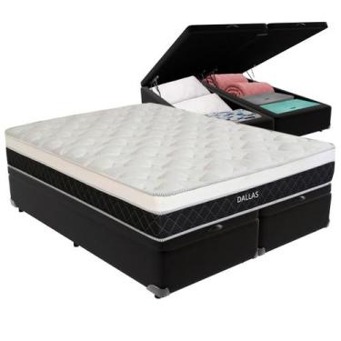 Imagem de Cama Box Baú Preto e Colchão Dallas Molas Ensacadas Queen V-Store 158x