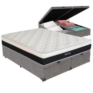 Imagem de Cama Box Baú Cinza e Colchão Dallas Molas Ensacadas Queen V-Store 158x