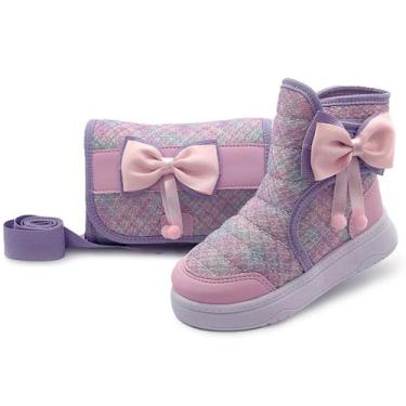 Imagem de Kit Bota Infantil Menina Com Bolsa Cano Alto Feminina Rosa/Brilho Gata