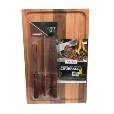 Imagem de Kit Churrasco Garfo, Faca, Chaira e Tabua - Port Sul