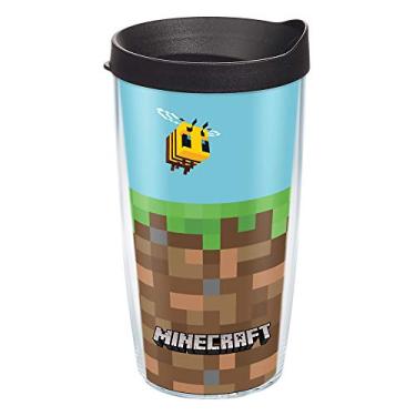 Imagem de Tervis Feito nos EUA Copo isolado Minecraft de parede dupla mantém as bebidas frias e quentes, 473 ml, bloco de grama