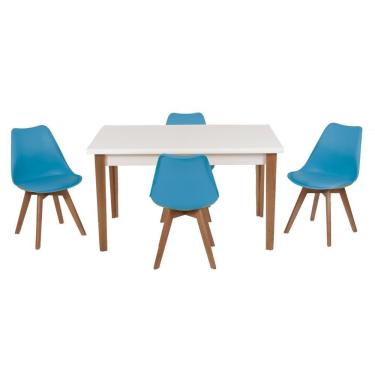 Imagem de Conjunto Mesa de Jantar Luiza 135cm Branca com 4 Cadeiras Leda - Turquesa