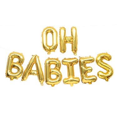 Imagem de Decorações de chá de bebê gêmeos - Oh Babies Gold Balloon , Oh Babies Banner Garland, Suprimentos de festa de revelação de gênero, Decorações de chá de bebê recém-nascido