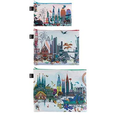 Imagem de LOQI Artist Kristjana S Williams Interiors, conjunto de 3 bolsos com zíper, horizonte mundial