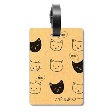Imagem de Cabeça de gato branca preta Mewing Animal Mala Etiqueta Cartão de Bagagem Etiqueta Scutcheon Etiqueta