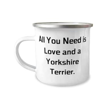 Imagem de Piada Yorkshire Terrier Presentes para cachorros, All You Need is Love and a Yorkshire Terrier, caneca de acampamento de 355 ml para amantes de cães de amigos