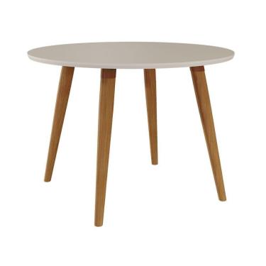 Imagem de Mesa De Jantar Redonda 1,10M 4 Lugares Tampo Mdf Pés Em Madeira Maciça Madeira/Off White