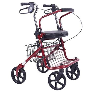 Imagem de Roller Walke, carrinho de compras dobrável para idosos com assento e freio de duas mãos, equipado com cesto de armazenamento e pedal, adequado para caminhadas e compras (cor: azul) Yearn for