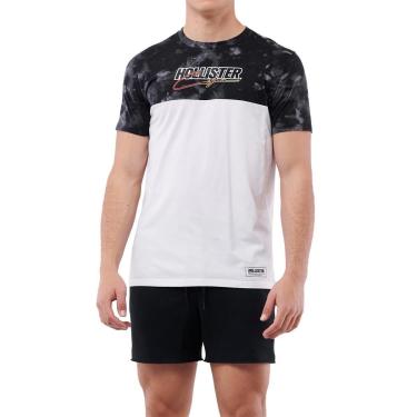 Imagem de Camiseta Hollister Masculina Duo Gradient Logo Preta e Branca-Masculino