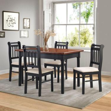 Imagem de Conjunto Sala De Jantar Madeira Maciça 4 Cadeiras Mv Outlet Preto E Mel