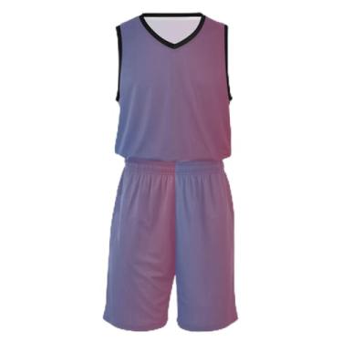 Imagem de Camisetas de basquete para meninos com gradiente azul vermelho, ajuste confortável, vestido de jérsei de basquete 5 a 13 anos, Azul e vermelho dégradé, XXG