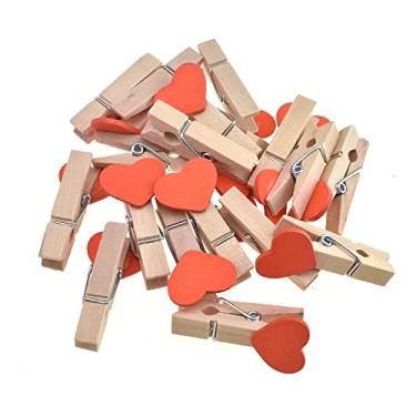 Imagem de HAHIYO Porta-papel para foto com clipe de prendedor de roupa de madeira pintado com coração 3,5 cm braçadeira apertada não desfiar corda publicar avisos de leitura útil para pendurar cartão postal laranja casamento 50 pçs