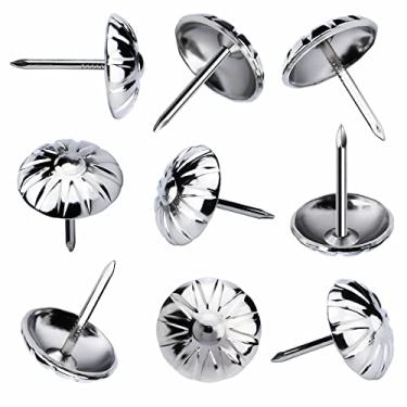 Imagem de Homdire Tachinhas de estofamento para móveis, 1,9 cm vintage para estofados de pregos decorativos, 100 peças de tachinhas de móveis resistentes para estofados, pregos de móveis de sofá margarida para madeira, prata