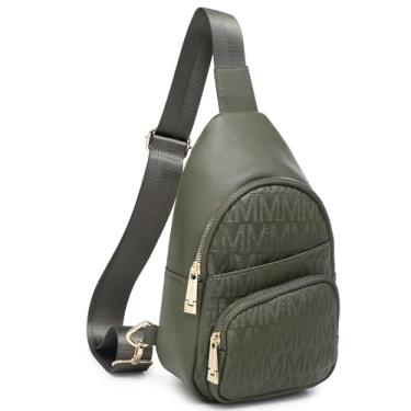 Imagem de MARCO M KELLY Pequena bolsa transversal feminina de couro PU bolsa tiracolo moderna pochete bolsa de peito para viagens, Oliva