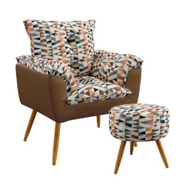 Imagem de Poltrona Beta com Puff Solar Suede Estampado Laranja com Capuccino Ara