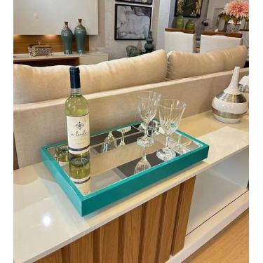 Imagem de Bandeja Decorativa Espelhada Laqueada Tiffany Bar Sala Taças - JONIEL 