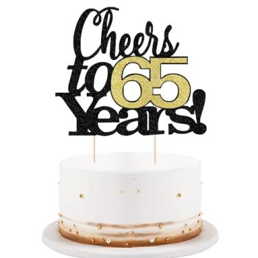 Imagem de LVEUD Fonte preta números dourados Cheers to 65 Anos Feliz Aniversário bolo Topper - Casamento, Aniversário, Decorações de festa de aniversário (65º)