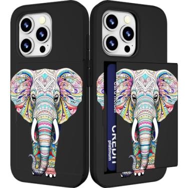 Imagem de IWONE Capa compatível com iPhone 15 Promax fofa com porta-cartões Slim Slot Phone 15 Pro Max Capa carteira para mulheres/design de elefante africano animal étnico estilizado rosa