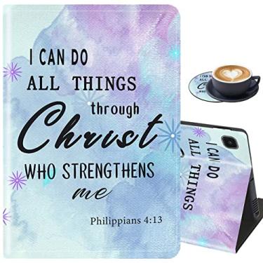 Imagem de Capa e porta-copos para Samsung Galaxy Tab A7 Lite 2021, suporte ajustável à prova de choque para Samsung Tab A7 Lite de 8,7 polegadas (SM-T220/T225/T227), Philippians 4-13 (com porta-copos)