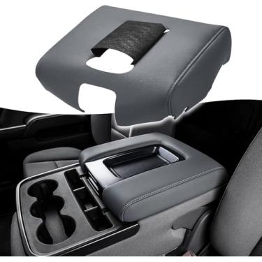 Imagem de KBH Substituição da capa do apoio de braço do console central para Chevrolet Silverado e GMC Sierra 1500 2500 3500 2014-2018, estofamento de couro de vinil, assento de salto de banco dividido