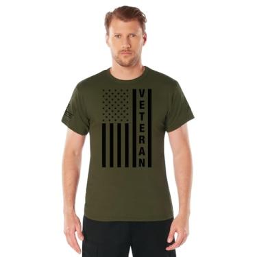 Imagem de Rothco Camiseta com bandeira de veterano - camiseta verde-oliva monótona com bandeira dos EUA e texto veterano - mostre seu apoio às tropas dos EUA, Verde oliva, P