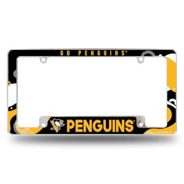 Imagem de Rico Industries NHL Hockey Pittsburgh Penguins Wave 30,48 cm x 15,24 cm cromado moldura de placa automotiva para carro/caminhão/SUV