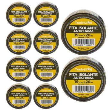 Imagem de Kit 10 Rolos Pç Fita Isolante 20 Metros Preta - Tradestar