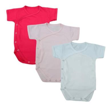 Imagem de Body Bebê Suedine Kimono Manga Curta Liso Kit C/3 - Mellane Baby, Verm
