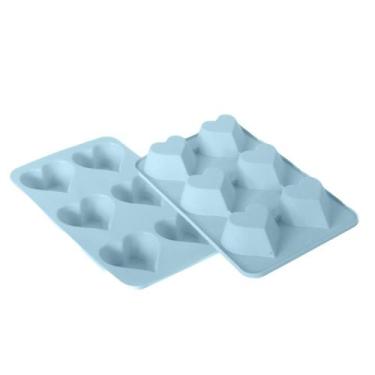 Imagem de Forma de silicone azul formato Coração 6 cavidades 60ml cada Allonsy -