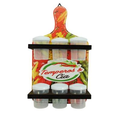 Imagem de Porta Condimento Temperos e Cia C/ 6 Potes Madeira MDF Adesivado - Ata