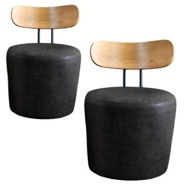 Imagem de Kit 02 Poltrona Puff Vênus Com Encosto De Madeira Sintético Preto Form