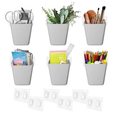 Imagem de Porta-canetas de parede, pacote com 6, organizadores grandes de lápis para marcador/controle remoto/giz de cera/acessórios de quadro branco, com adesivos adesivos, escritório, casa, artesanato, sala