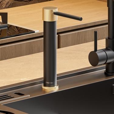 Imagem de TYESTAND Dispensador de sabão de pia SD-100 com cabeça de bomba de latão embutida para cozinha e banheiro com garrafa de 1000 ml e kit de tubo de extensão de 1,5 m (preto)