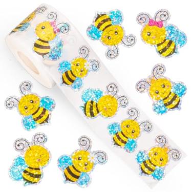 Imagem de Whaline Adesivos de abelha Roll Laser Bumble Bee Seal Adesivos Cartoon Animal Reward Decalques autoadesivos à prova d'água para scrapbook diário primavera verão aniversário sala de aula, 500 peças