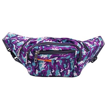 Imagem de AIBEARTY Pochete infantil para meninos pequena camuflagem cintura cinto bolsa bolsa de cintura pacote com alça ajustável para crianças, esportes, corrida, acampamento, viagem, Roxo (2 camadas), One