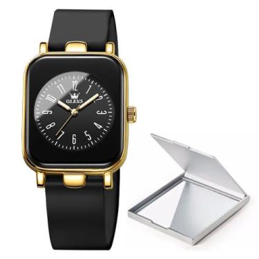 Imagem de Kit Relógio Feminino De Pulso Gold Luxo Analógico + Espelho - OLEVS