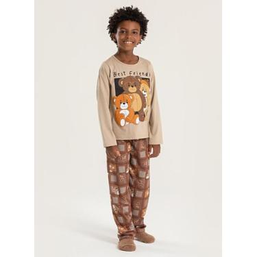 Imagem de Pijama Longo Infantil Menino Bege Blusa e Calça Ursinhos Amigavéis - M