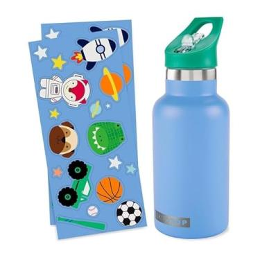 Imagem de Skip Hop Garrafa infantil de aço inoxidável com adesivos, canudo 364 g azul